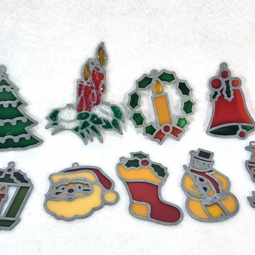 Vintage Christmas Suncatchers Lot 9 Holiday Tree Santa Candle Wreath 1980s Decor